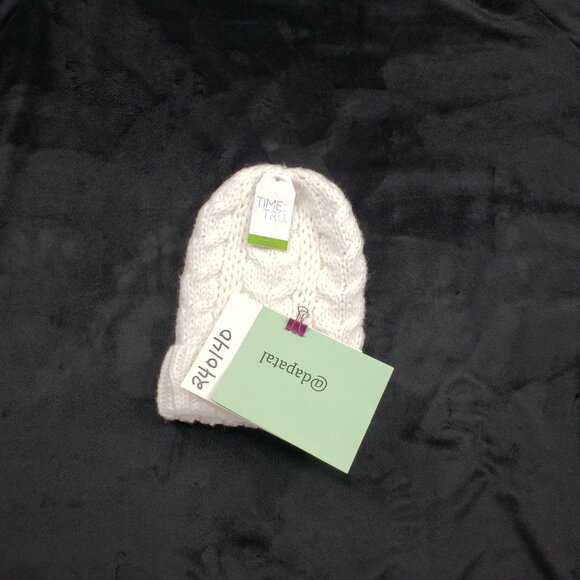 Adult Beanie Cable Knit Cuffed Lined No Pom Repreve Time & Tru Toboggan White OS - Picture 7 of 7